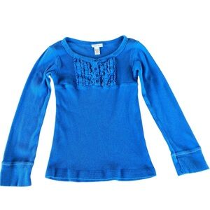 Y2K Limited Too Bright Blue Long Sleeve Henley Elena Gilbert Embellished Size 10